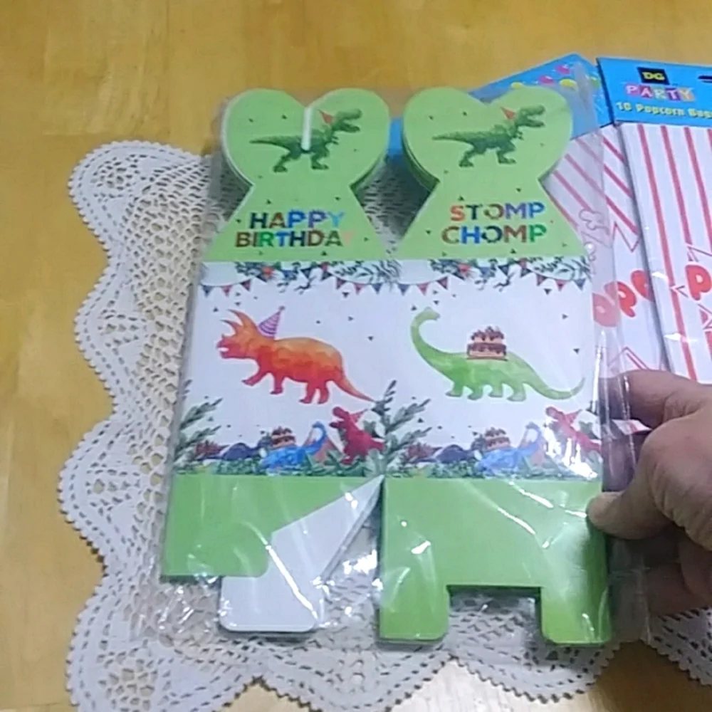 Party Supplies Bundle, Dino treat boxes and popcorn bags